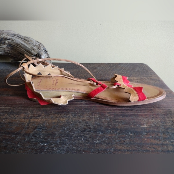 Dolce Vita Pedro Red Tan Suede Boho Wrap Sandals Size 8.5 - Picture 4 of 9